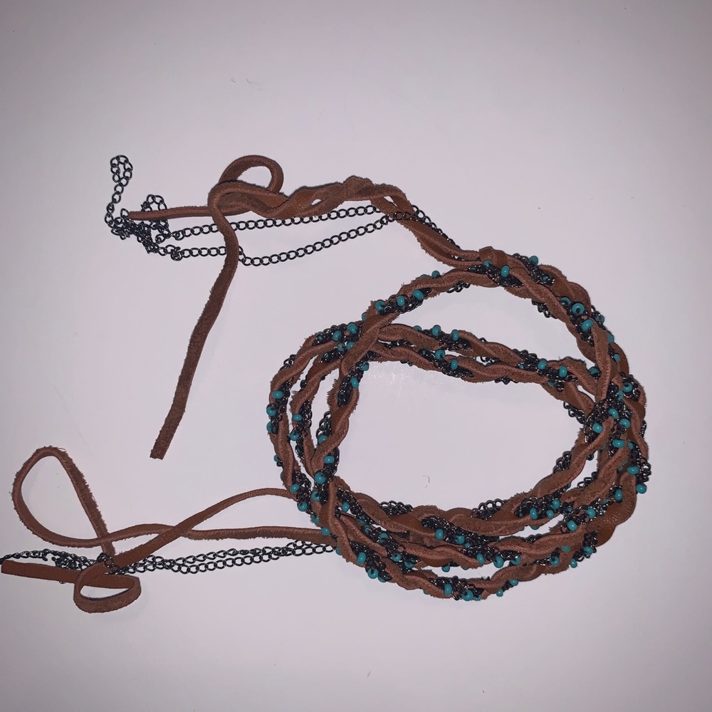 Leather, Chain and Turquoise Braided Wrap